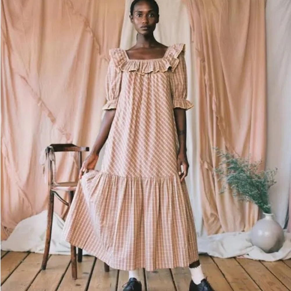 Christy Dawn Blush Pink Check Maxi Dress